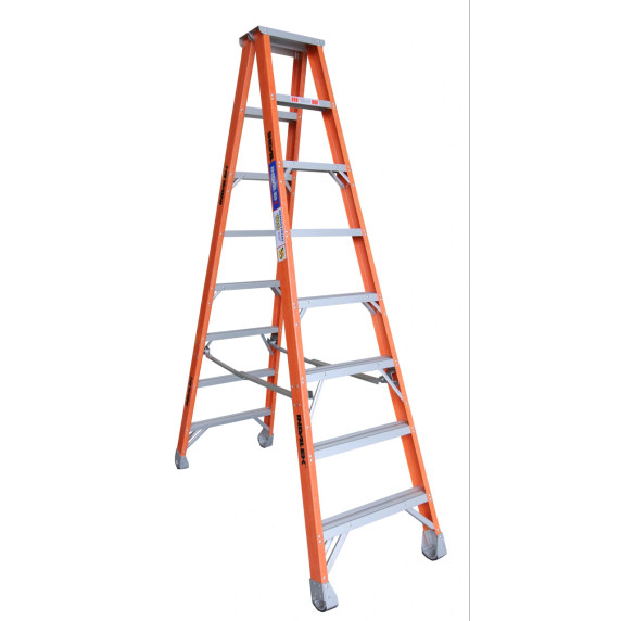 Indalex 2.4M Pro Series double-sided fibreglass ladder with 8 steps.