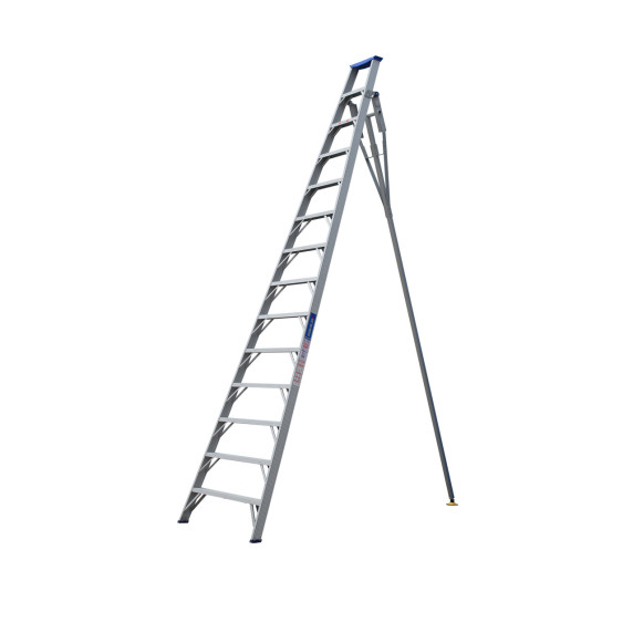 Aluminium orchard ladder with a tripod design and a rear leg.