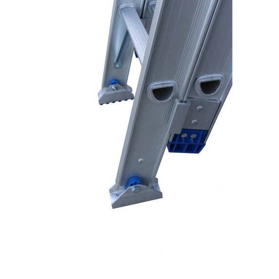 Close-up of the swivel feet and side rails of an Indalex Pro Series ladder.