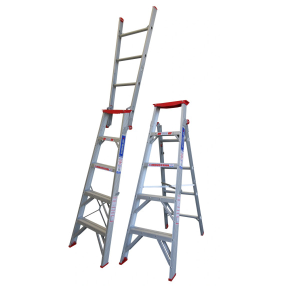 Adjustable Indalex aluminium ladder, extending from 1.5M to 2.6M.