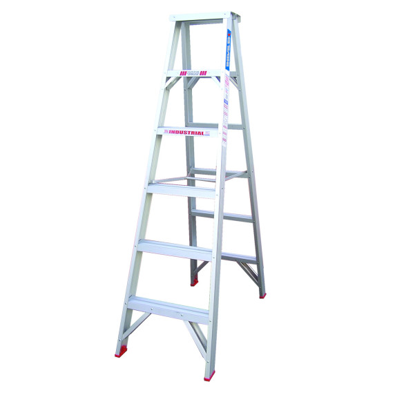 Indalex 1.8m double-sided aluminium step ladder with five steps.