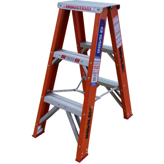 Indalex 0.9m fibreglass double-sided step ladder with three steps.