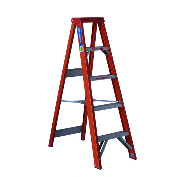 Indalex fibreglass single-sided step ladder with a tool tray.