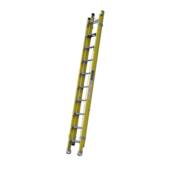 Fibreglass extension ladder with a height of 5.2m and 150kg capacity.