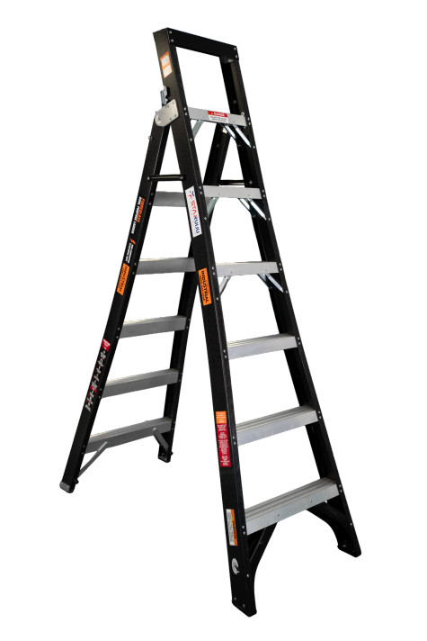 Fibreglass dual ladder with 7 steps, 180kg weight rating, by Staruiju.