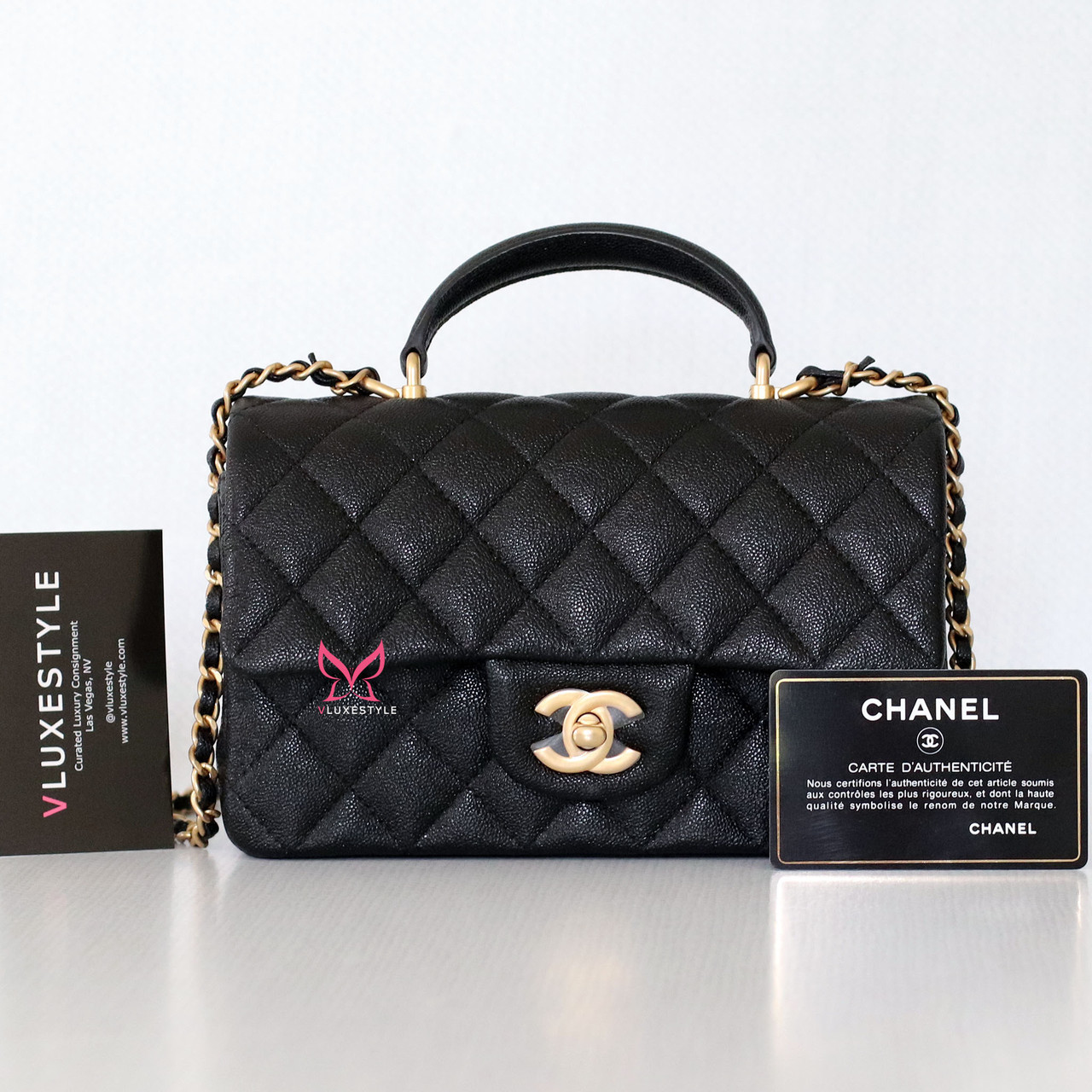 Chanel Mini Rectangular with top handle 21S Black Quilted Caviar