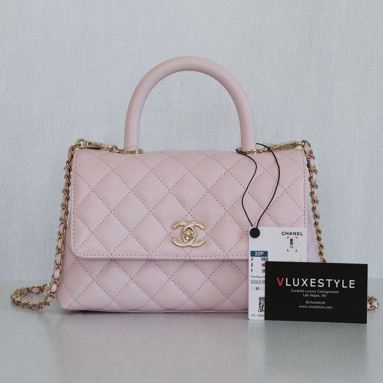 Chanel Mini/Small Coco Handle 22P Light Pink Quilted Caviar with