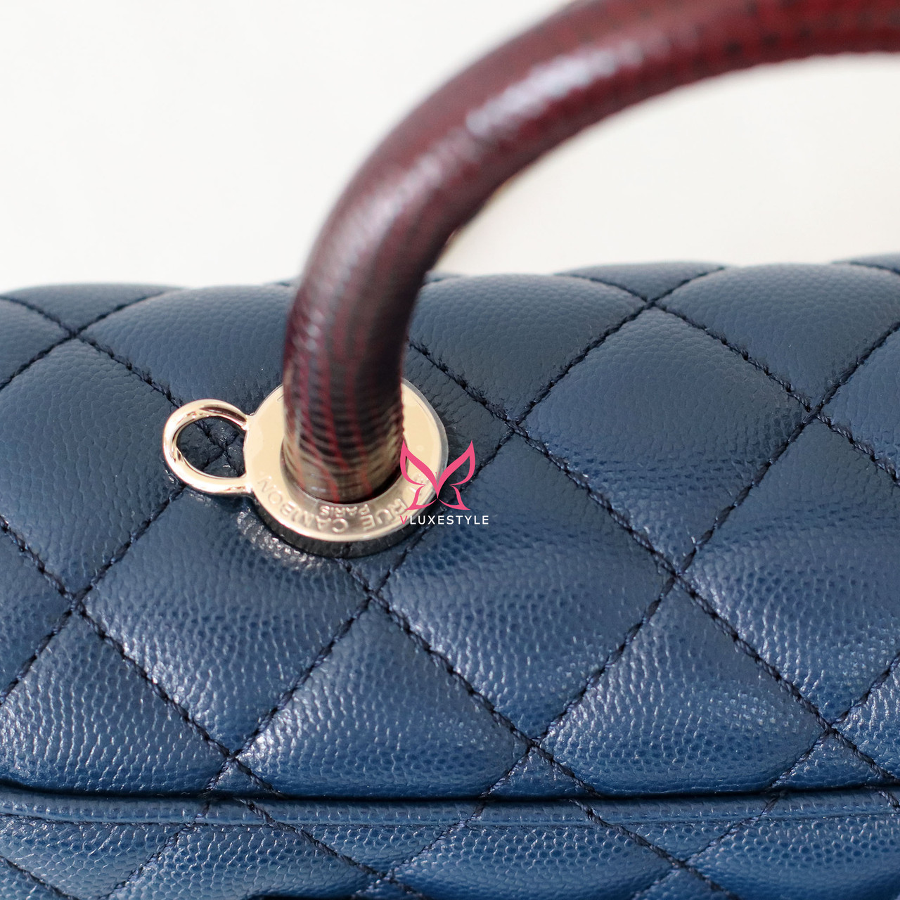 Chanel Mini/Small Coco Handle 22P Navy Quilted Caviar with Lizard ...