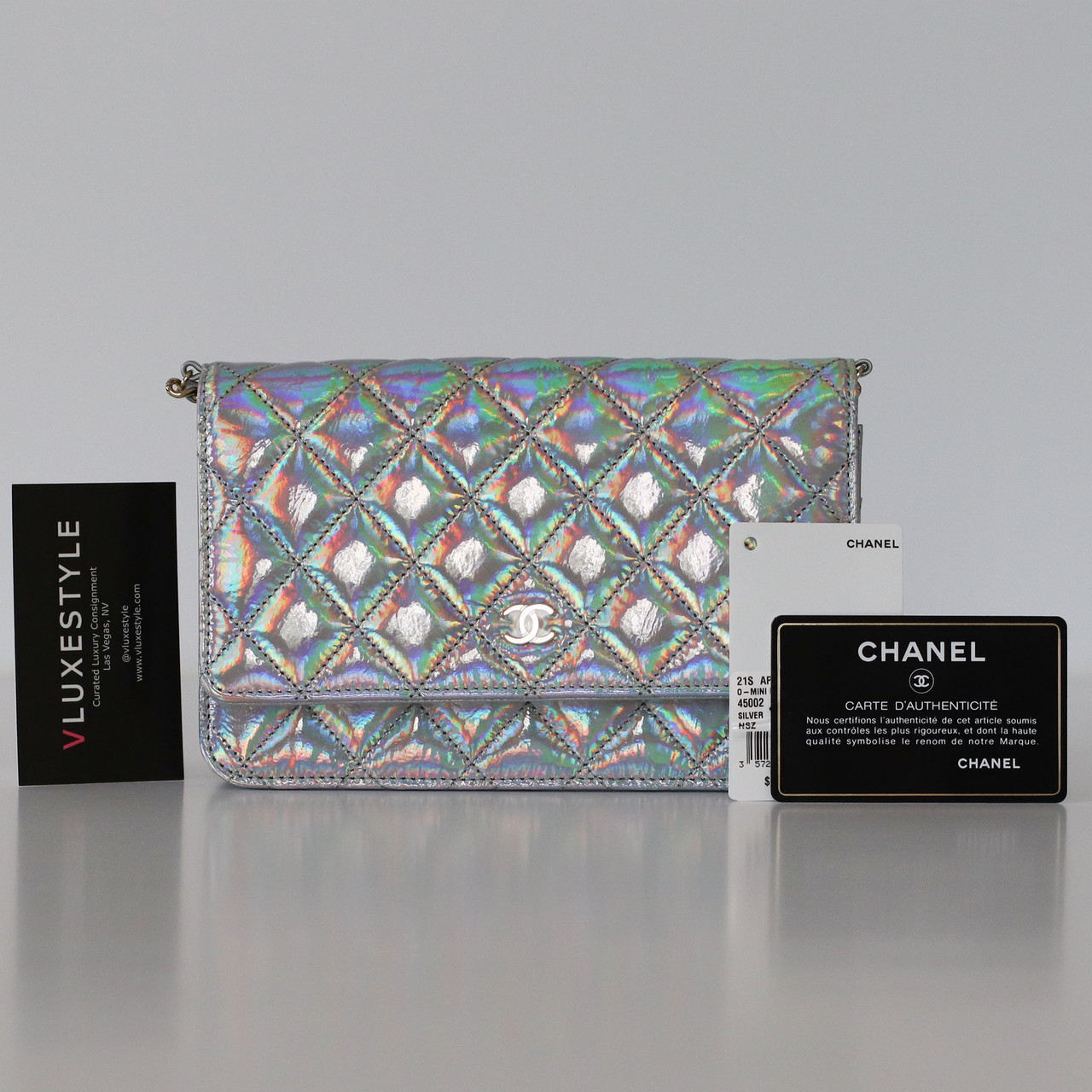 Chanel Wallet On Chain 21S Iridescent Holographic Silver Quilted 