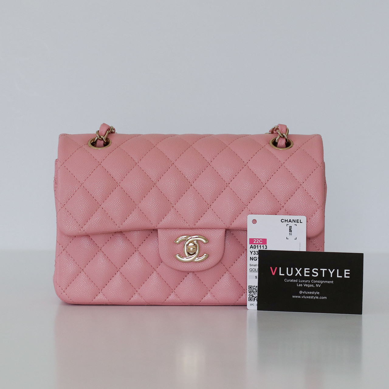 Chanel Classic Small Flap 22C Pink Quilted Caviar with light gold