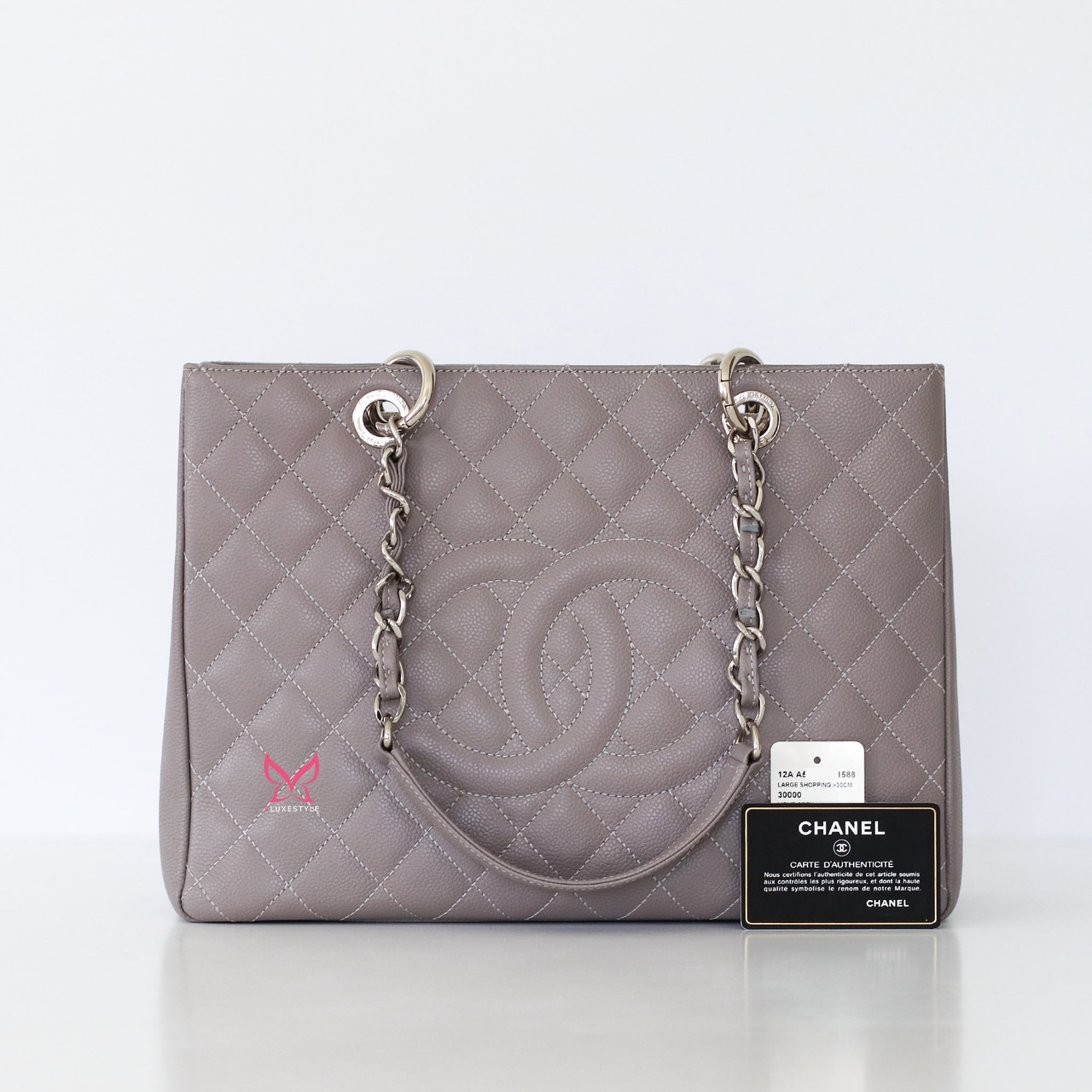 chanel chanel gst gray taupe quilted caviar with silver hardware 05286.1707203135