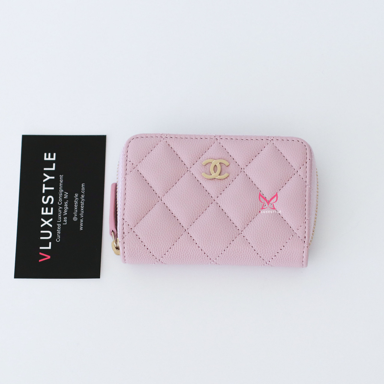 Chanel Zip around Coin Purse 21S Light Pink Quilted Caviar