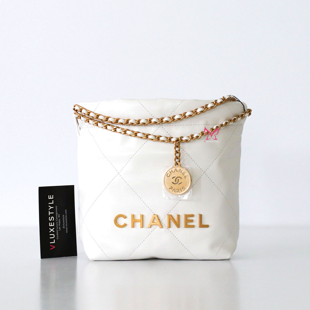 CC 22 BAG IN SILVER SHINY CALFSKIN AND GOLD METAL