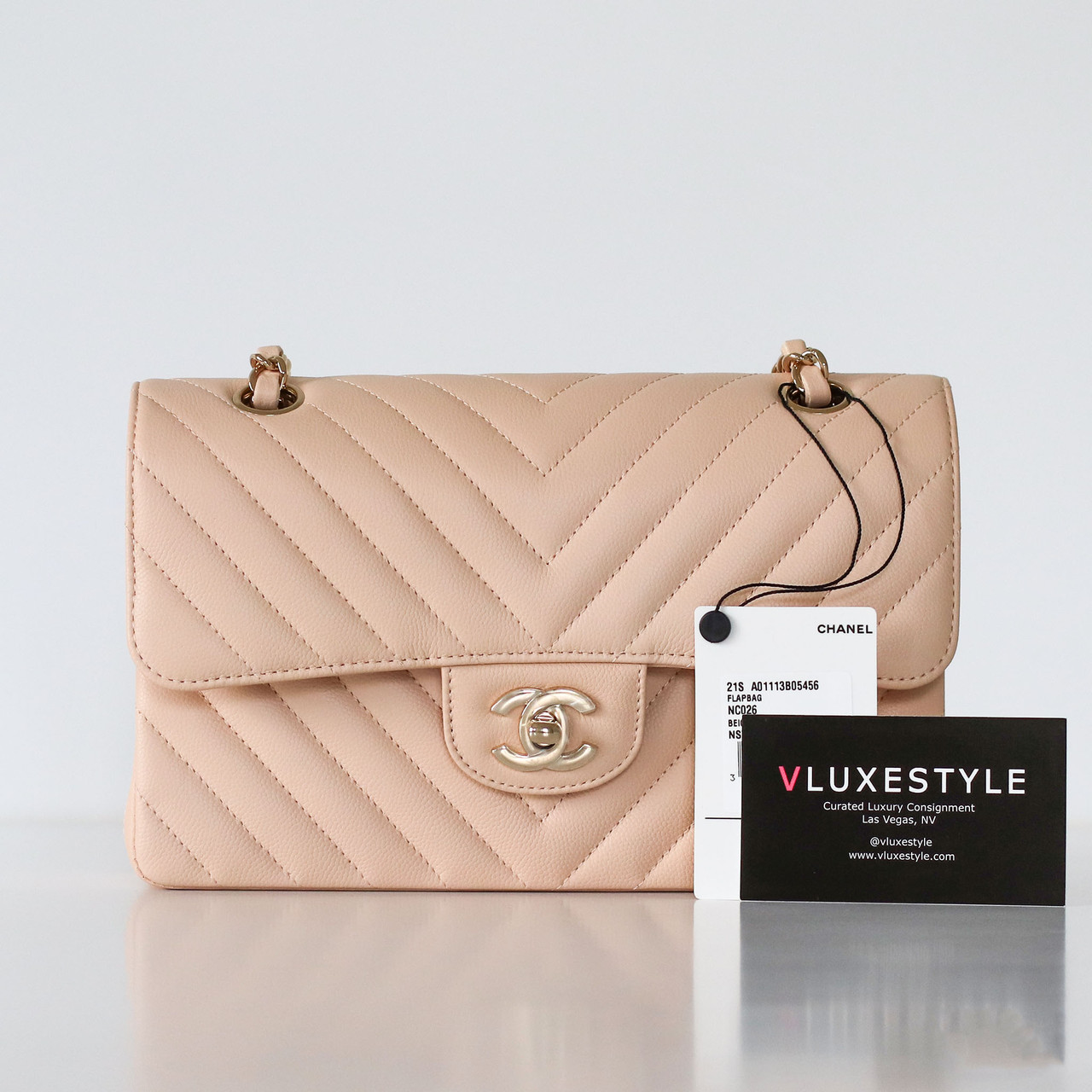 Chanel Classic Small Flap 21S Beige Chevron Matte Caviar Light