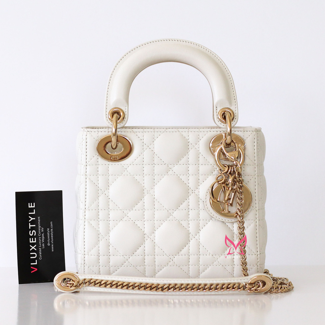 Dior Mini Lady Dior Latte Cannage Lambskin Pale Gold Hardware