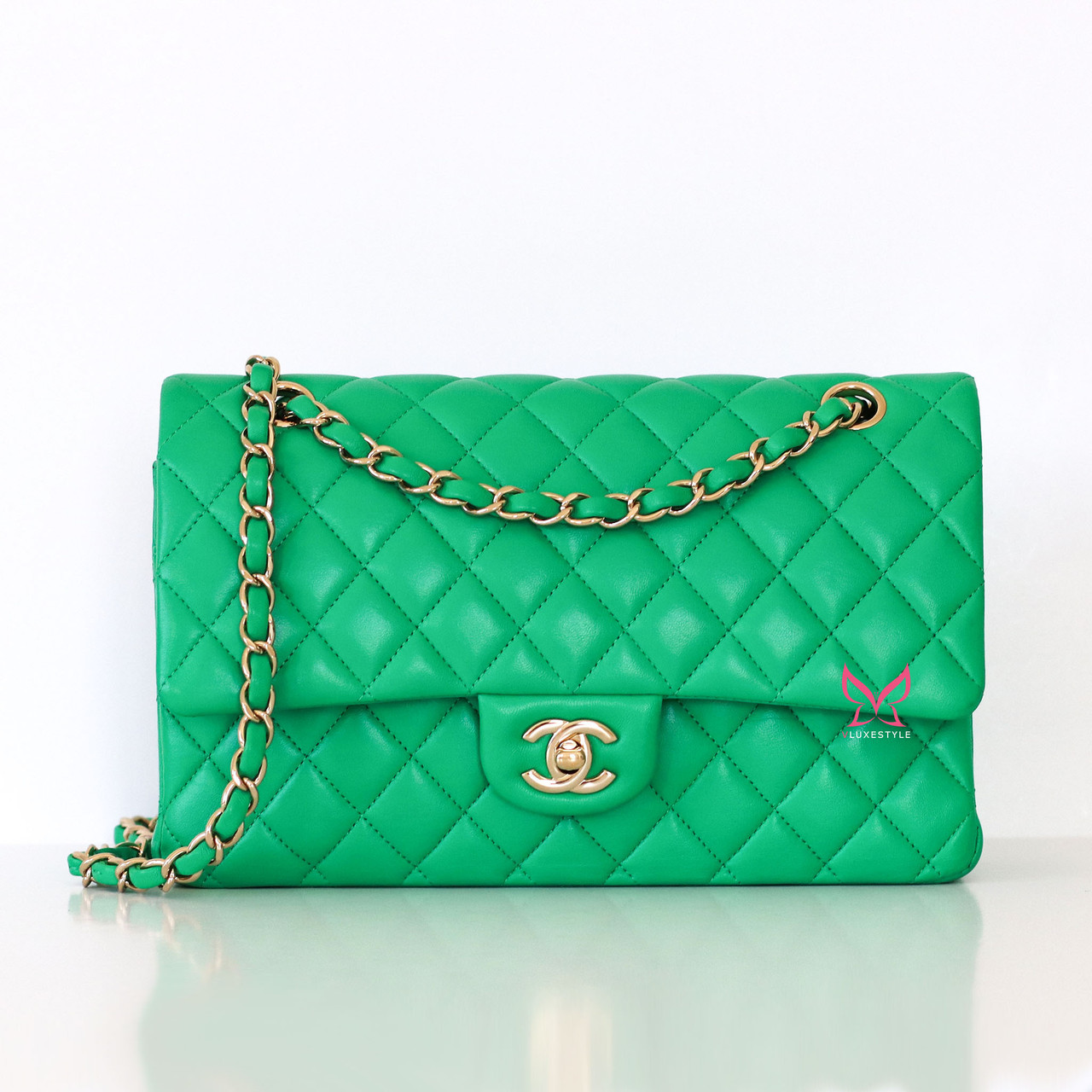 Chanel Classic Medium Flap 20S Green Quilted Lambskin Light Gold Hardware