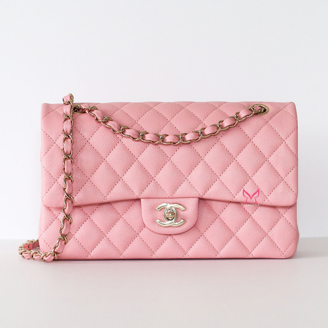 Chanel Classic Medium Flap 22C Sakura Pink Quilted Caviar Light 