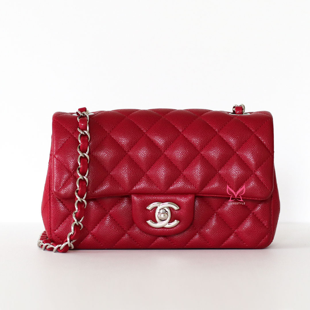 Classic Mini Rectangular 18B Red Quilted Caviar Silver Hardware