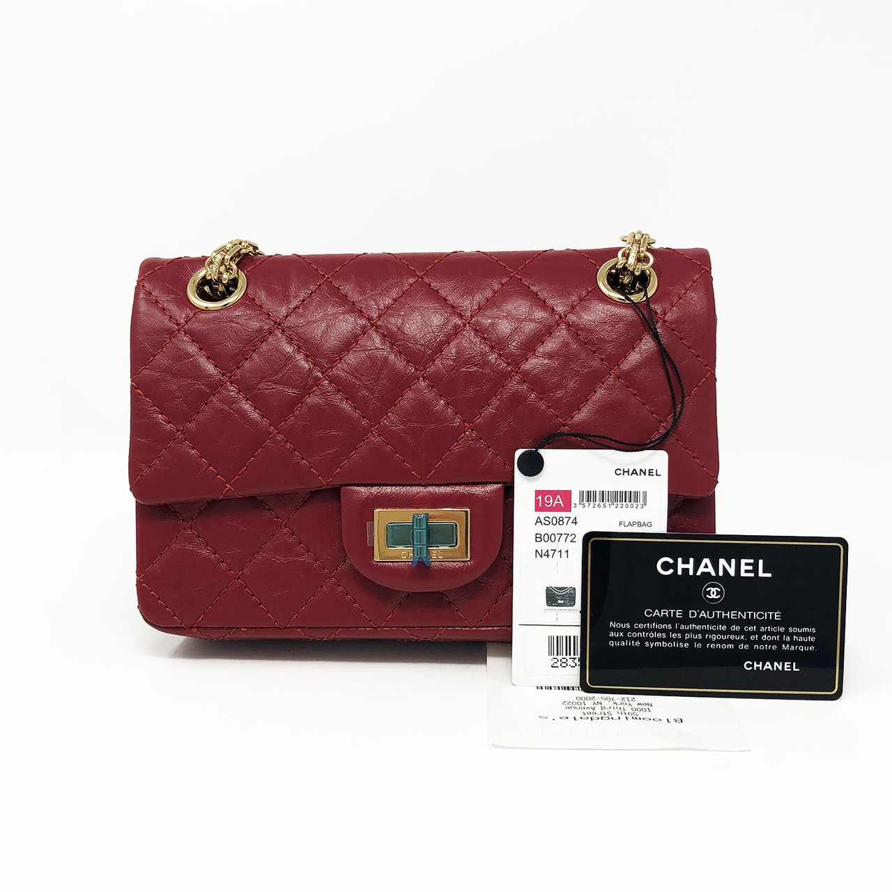 Chanel 19A Reissue Mini Red Aged Calfskin with shiny gold hardware