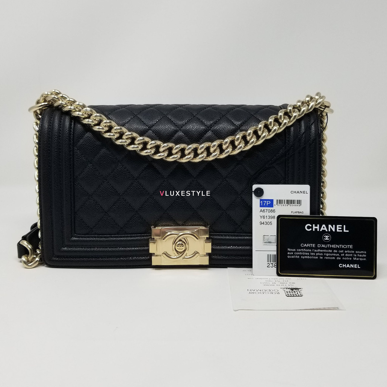 Chanel 17P Le Boy Old Medium Iridescent Black Quilted Caviar