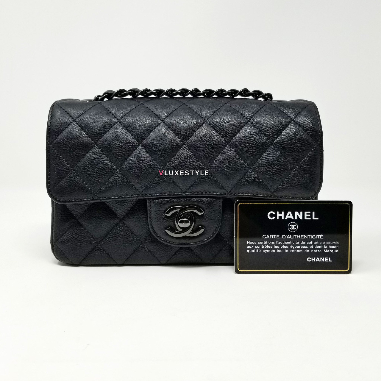 Chanel So Black Classic Double Flap Bag Quilted Shiny Crumpled