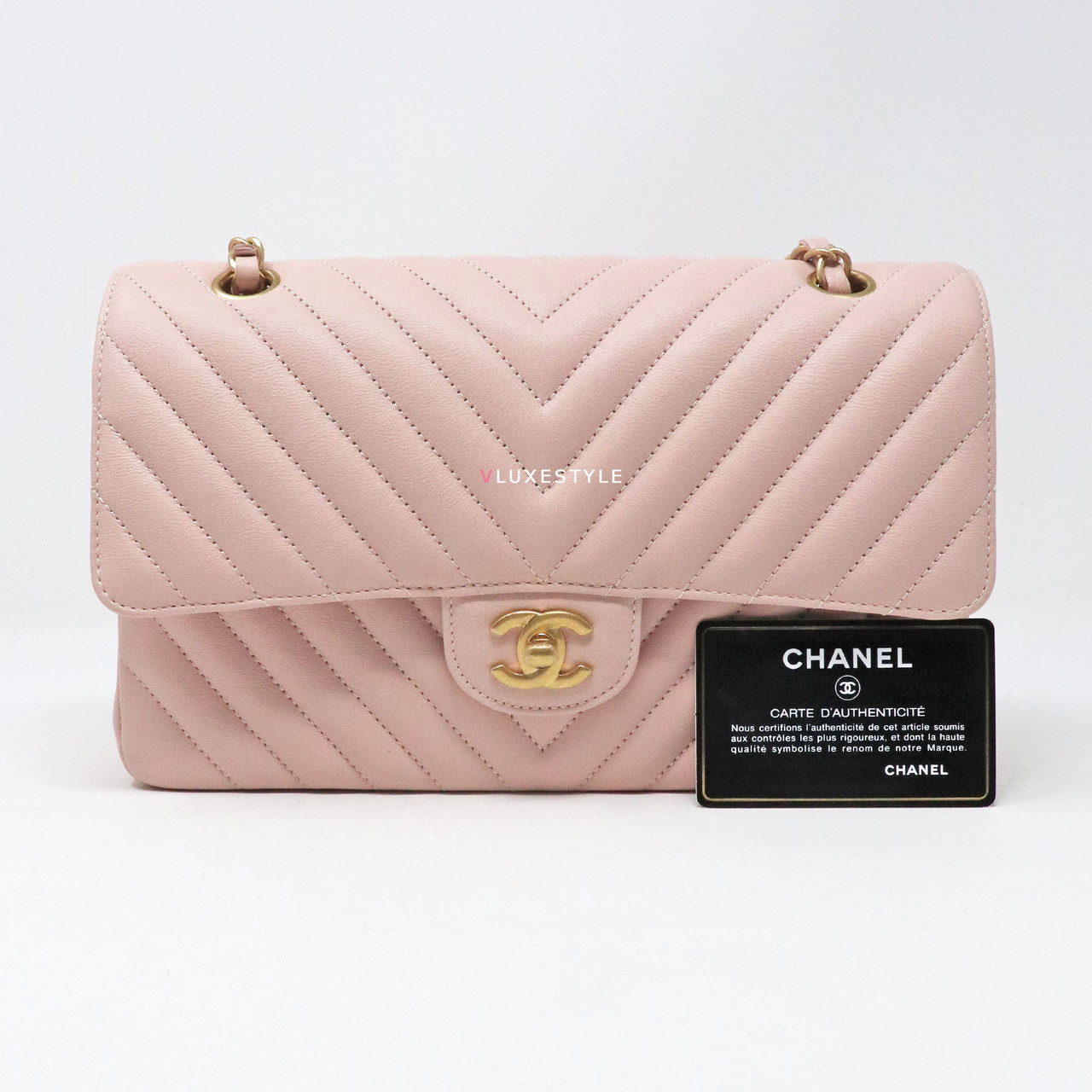 Chanel Classic Medium Double Flap 17C Pink Chevron Calfskin with