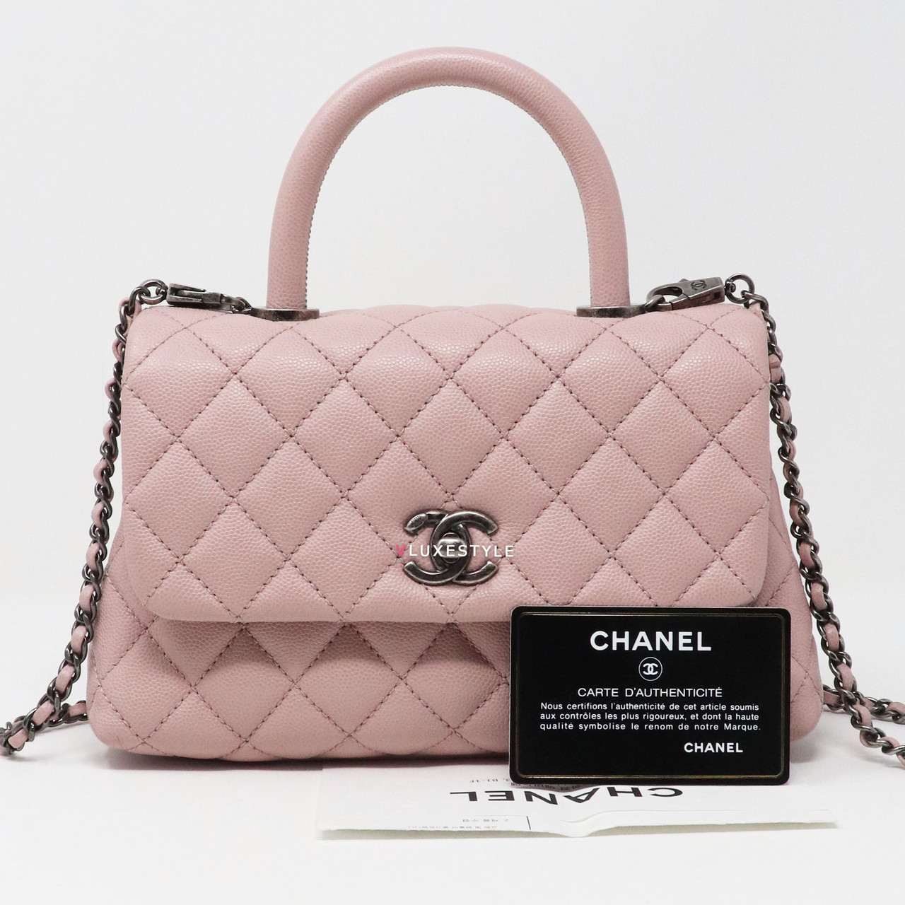Chanel 17C Mini Coco Handle Sakura Pink Quilted Caviar with