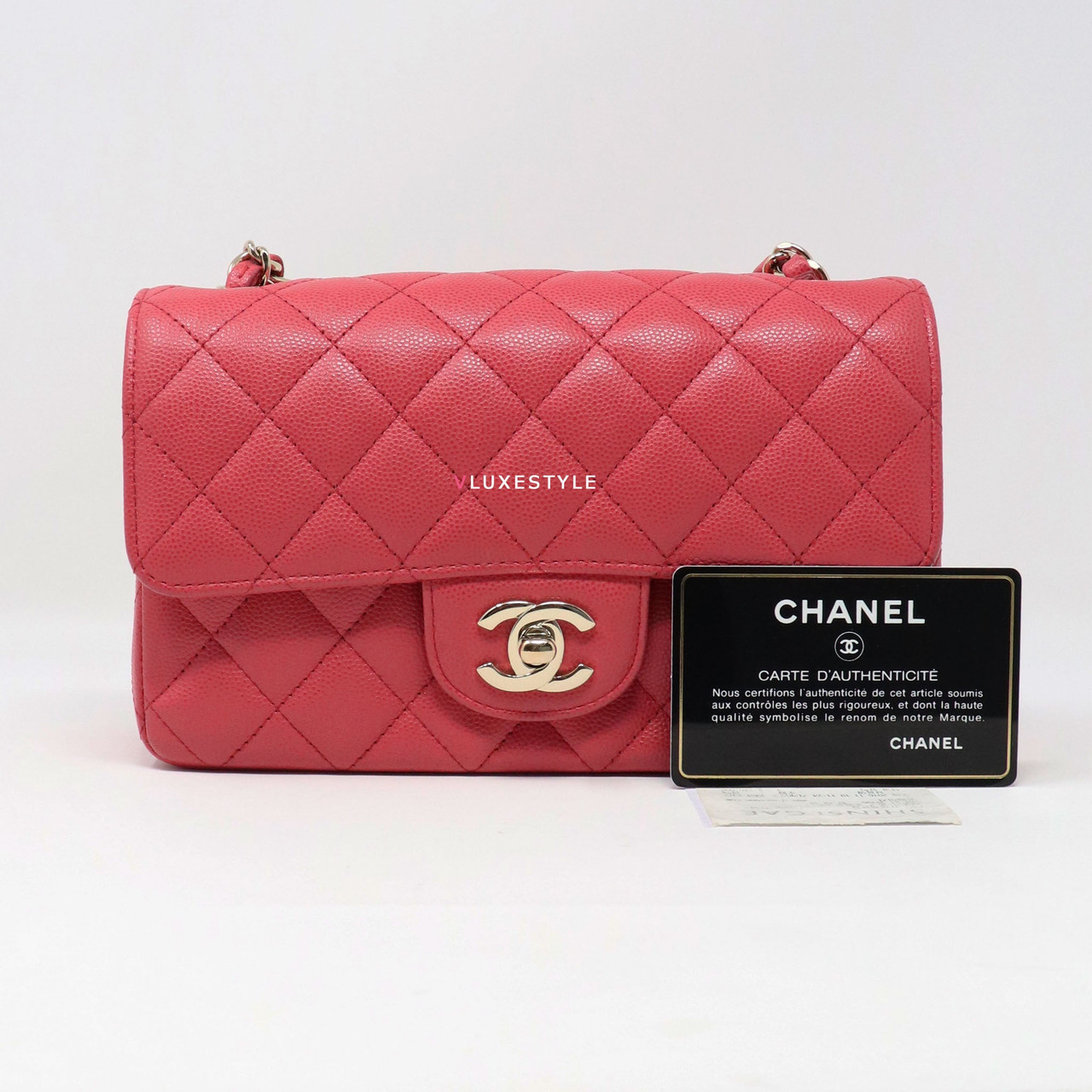 Chanel Classic Mini Rectangular 17C Pink Quilted Caviar with Edge