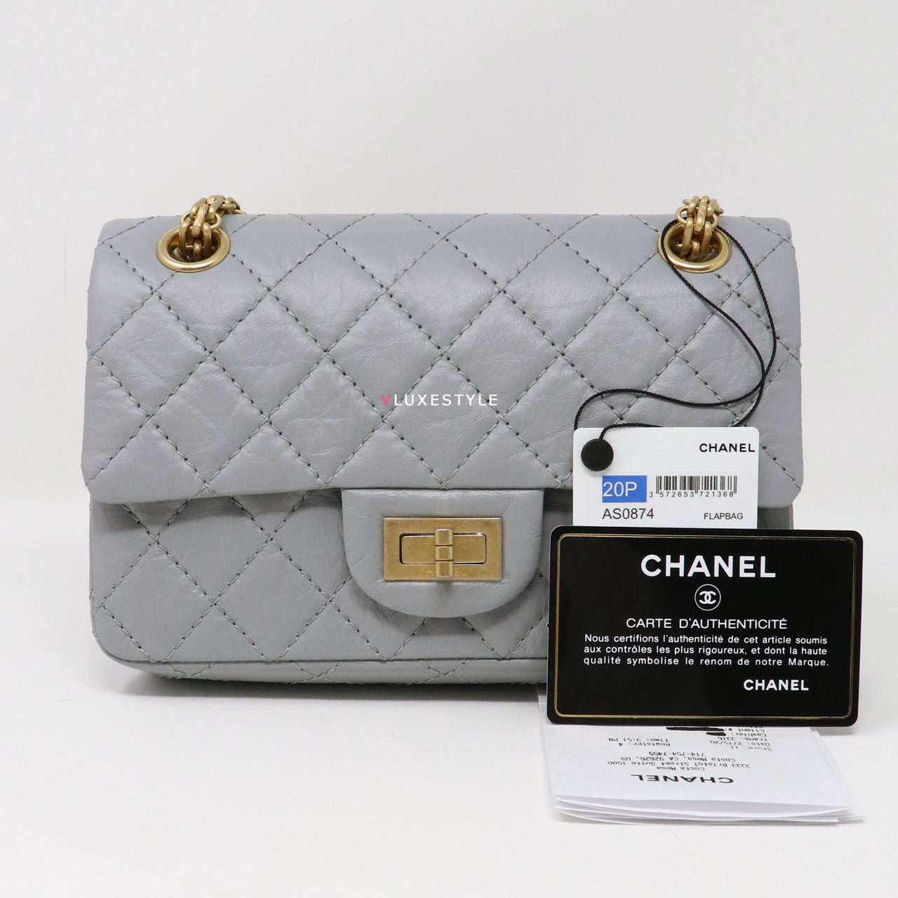 Chanel 20P Mini Reissue Grey Quilted Aged Calfskin with brushed