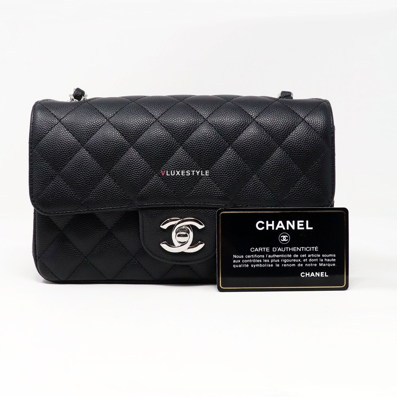 AUTHENTIC CHANEL Caviar Mini Square 7 Classic Flap Bag 24k Gold Hardware ❤️
