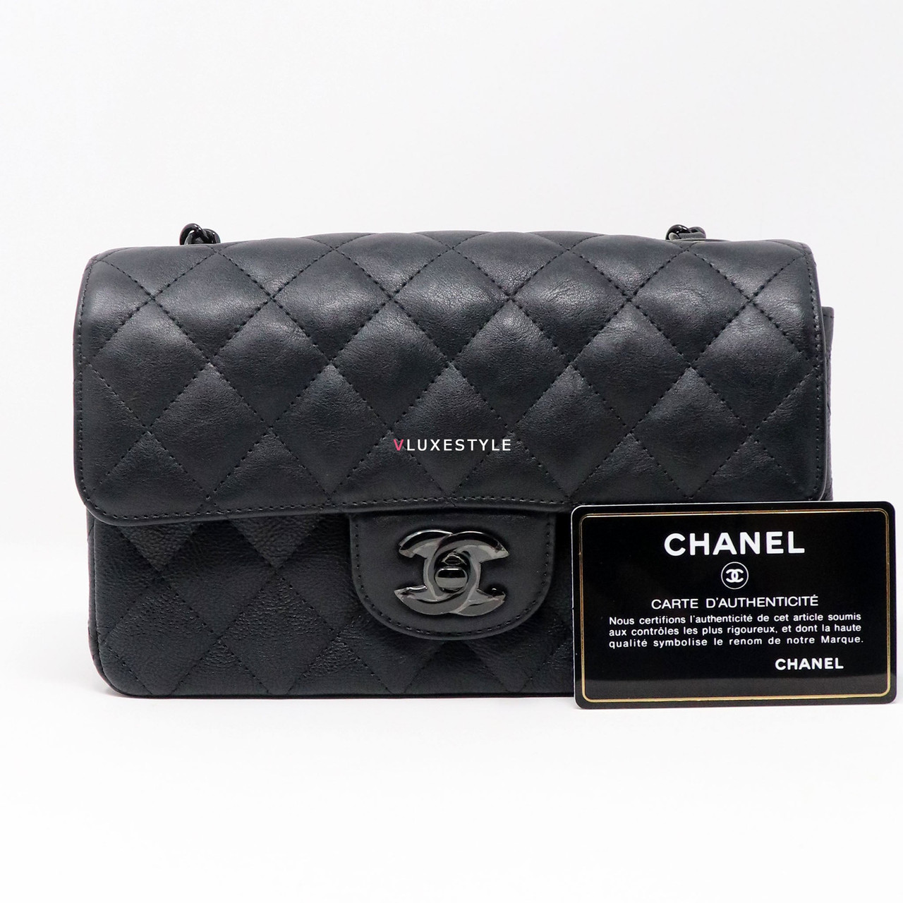 Chanel Mini Rectangular 17S So Black Crumpled Calfskin with shiny
