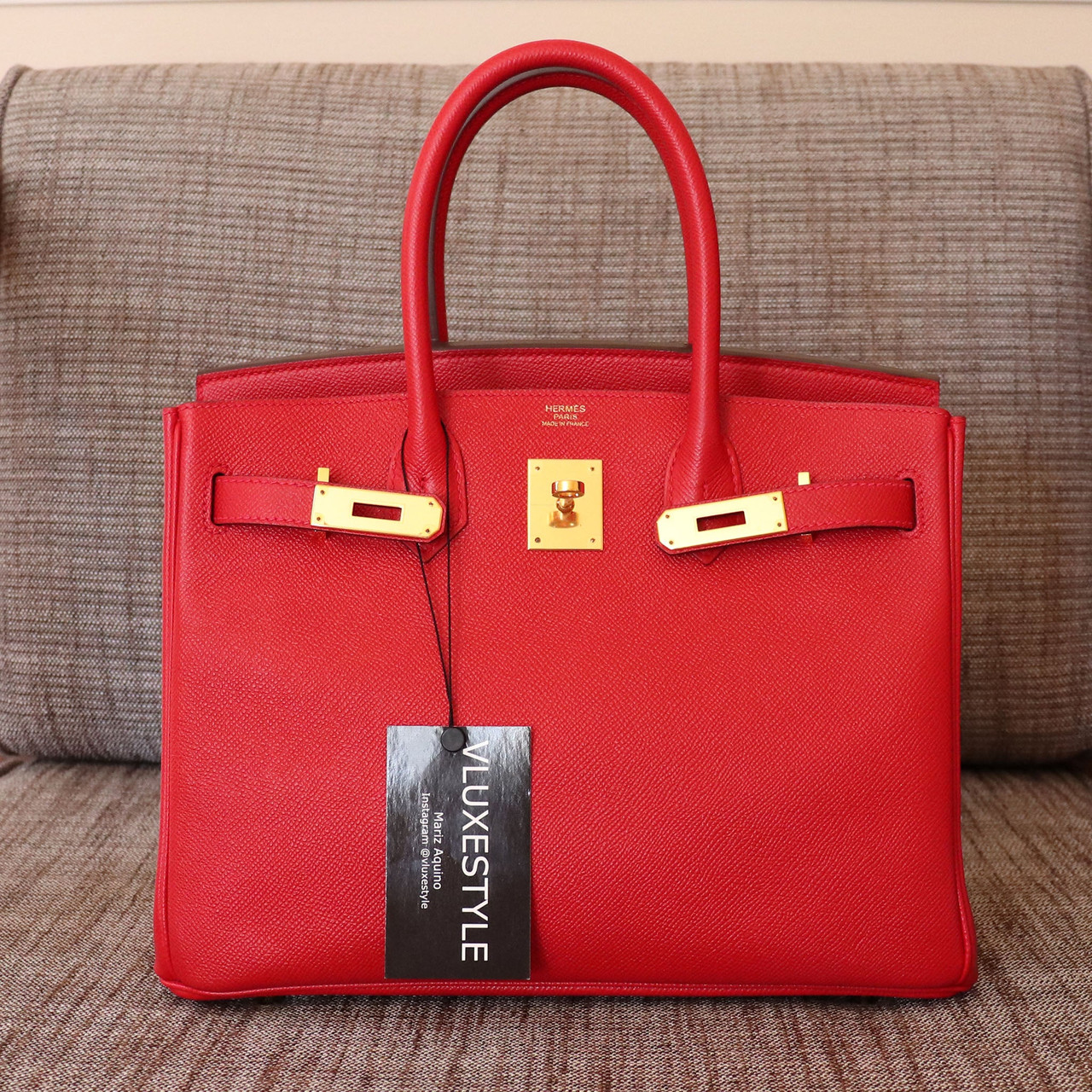 Hermes Birkin 30, Stamp Q, Rouge Casaque Color, Epsom Leather, Gold  Hardware, with Dust Cover