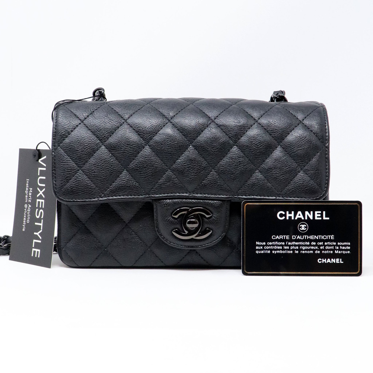 Chanel Classic Mini Rectangular 17S So Black Crumpled Calfskin