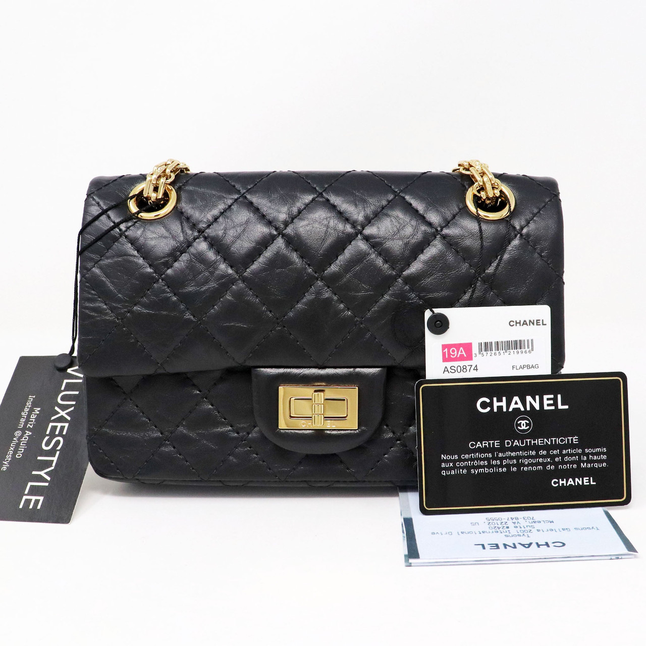 Chanel Mini Reissue 19A Black Aged Quilted Calfskin with shiny