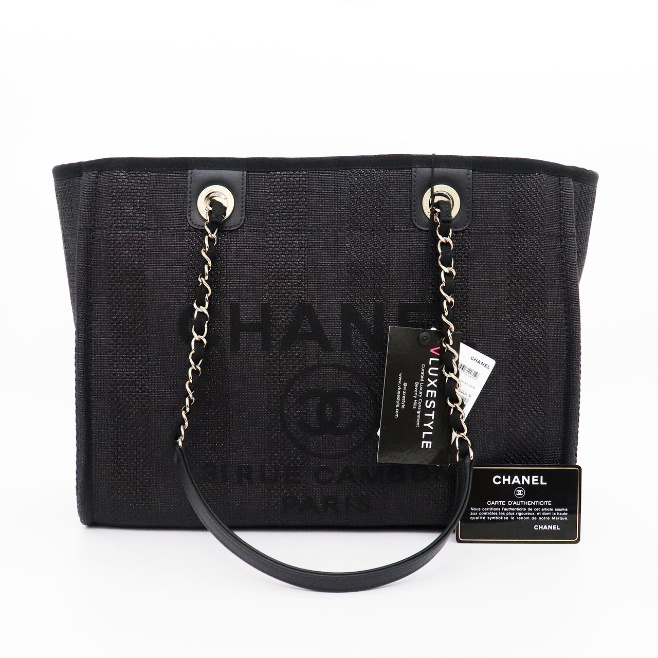 Chanel Large Deauville Black Canvas Imitation Pearl 20S – Coco