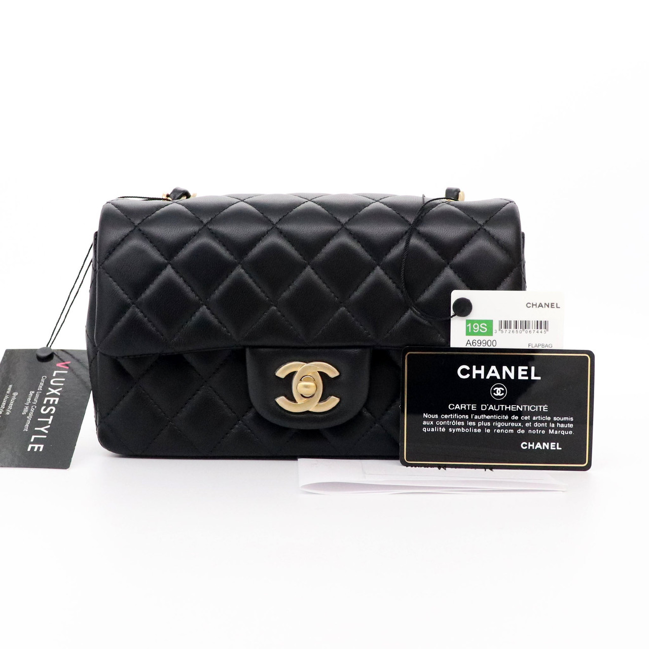 Chanel Classic Mini Rectangular 19S Black Quilted Lambskin with brushed  gold hardware