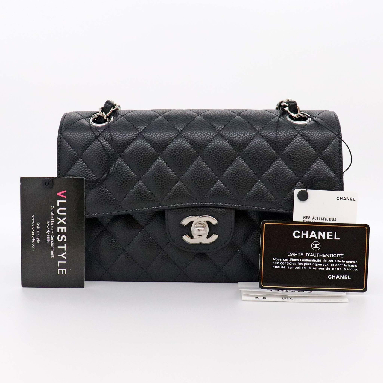 Chanel Classic Small Double Flap Black Quilted Caviar with silver