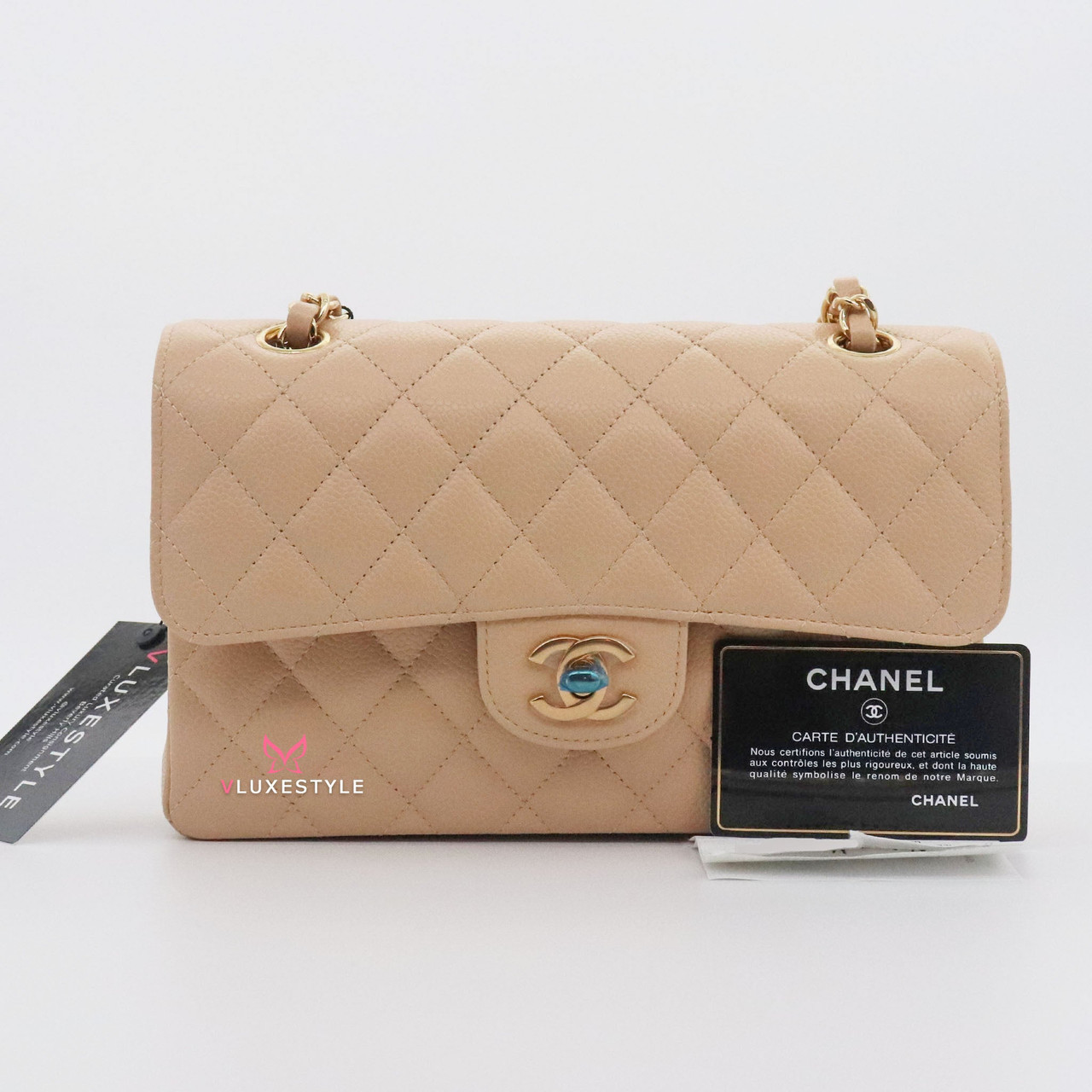 Chanel Beige Clair Caviar Quilted Small Classic Double Flap Gold Hardware