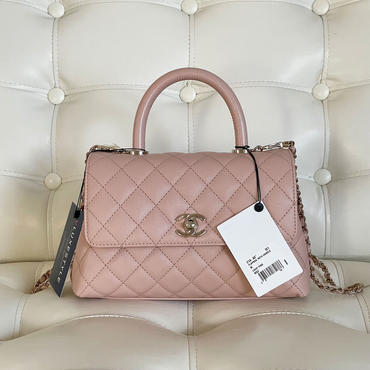 Chanel Mini/Small Coco Handle 21A Light Pink Quilted Caviar with light gold  hardware