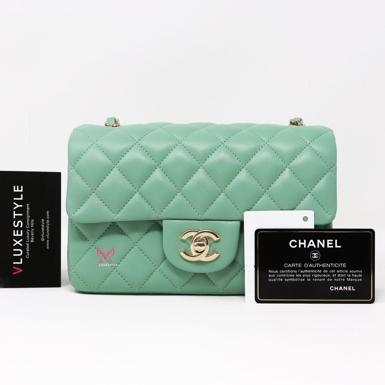 Chanel Classic Mini Rectangular 21C Light Green Quilted Lambskin
