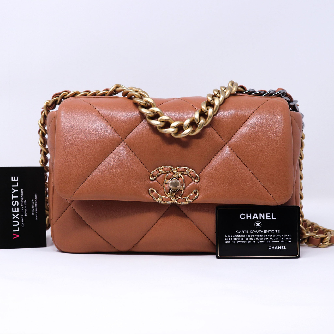 Chanel Small Medium 19 Flap 21P Dark Brown Caramel Lambskin with