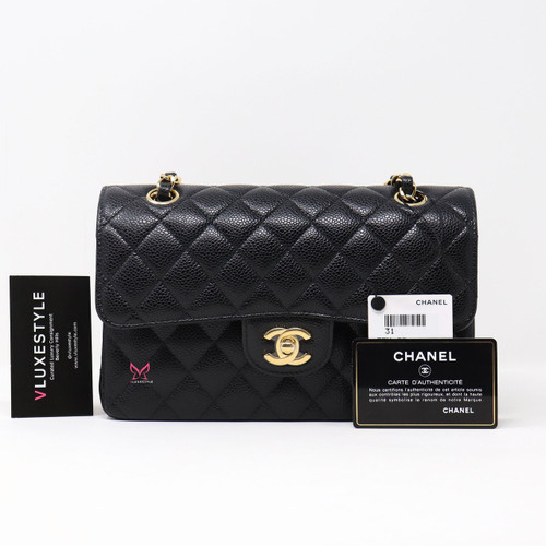 VAN CLEEF 
ARPELS Chanel Classic Small Double Flap Black Quilted Caviar with gold hardware-1653443872 