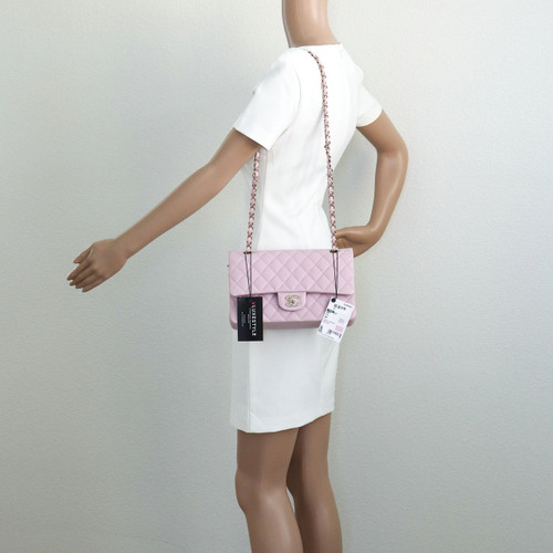 VAN CLEEF 
ARPELS Chanel Classic Medium Double Flap 21S Light Pink Quilted Caviar with light gold hardware 