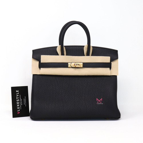VAN CLEEF 
ARPELS Hermes Birkin 25 Black Togo with gold hardware 