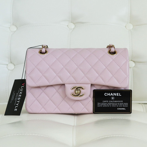 VAN CLEEF 
ARPELS Chanel Classic Small Double Flap 21S Light Pink Quilted Caviar with light gold hardware-1653444114 