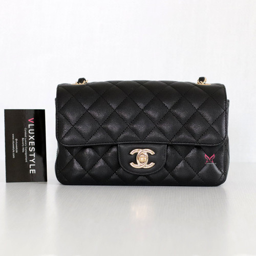 VAN CLEEF 
ARPELS Chanel Classic Mini Rectangular 17C Black Quilted Caviar with light gold hardware-1653444642 