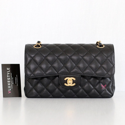 VAN CLEEF & ARPELS Chanel Classic Small Double Flap Black Quilted Caviar with gold hardware-1653444691 