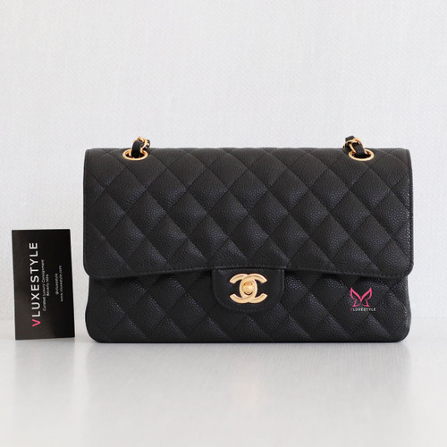 VAN CLEEF 
ARPELS Chanel Classic Medium Double Flap Black Quilted Caviar with gold hardware-1653445159 