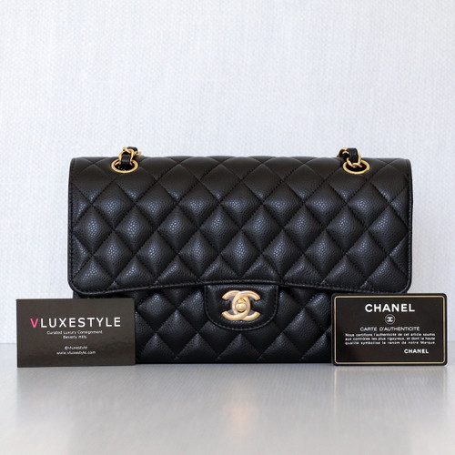 VAN CLEEF 
ARPELS Chanel Classic Medium Double Flap Black Quilted Caviar with gold hardware-1653445513 