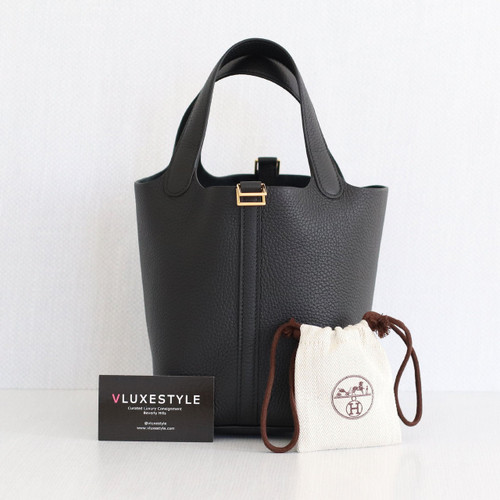 VAN CLEEF & ARPELS Hermes Picotin Lock 18 Black Taurillon Clemence Gold Plated Hardware 